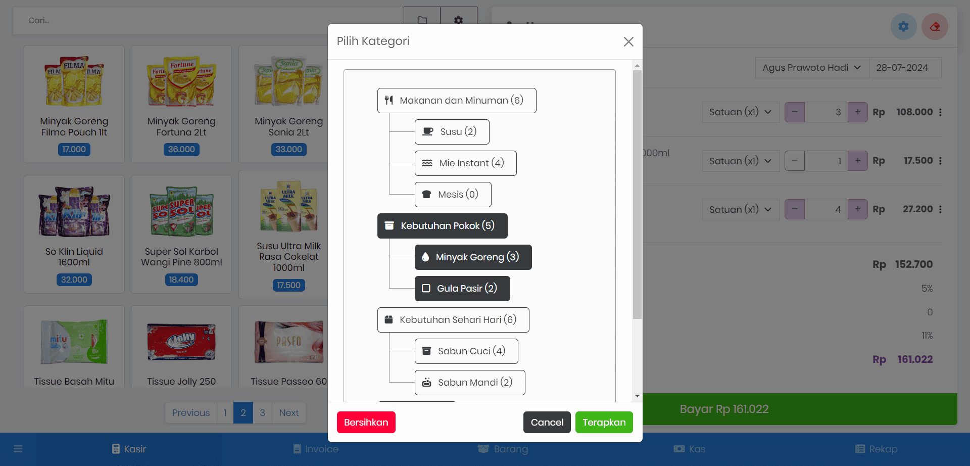 Fiter Kategori Pada Menu Kasir